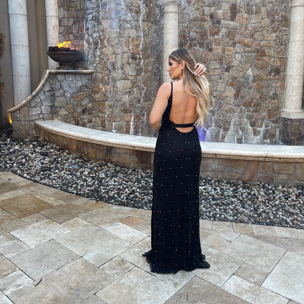 Mac Duggal beaded black evening gown